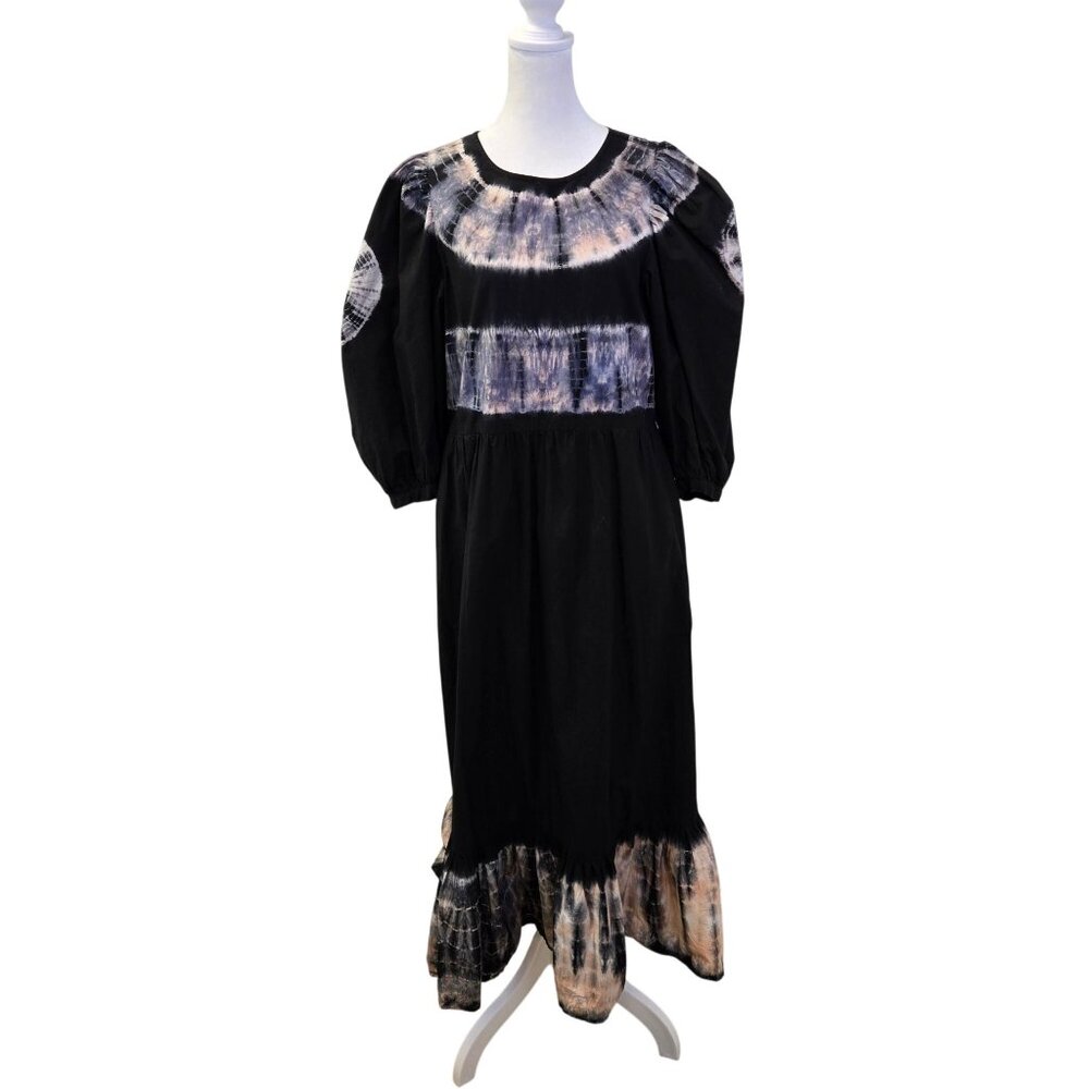 Sea New York Daria Puff Sleeve Tie Dye Ruffle Hem Midi Dress Size 10
